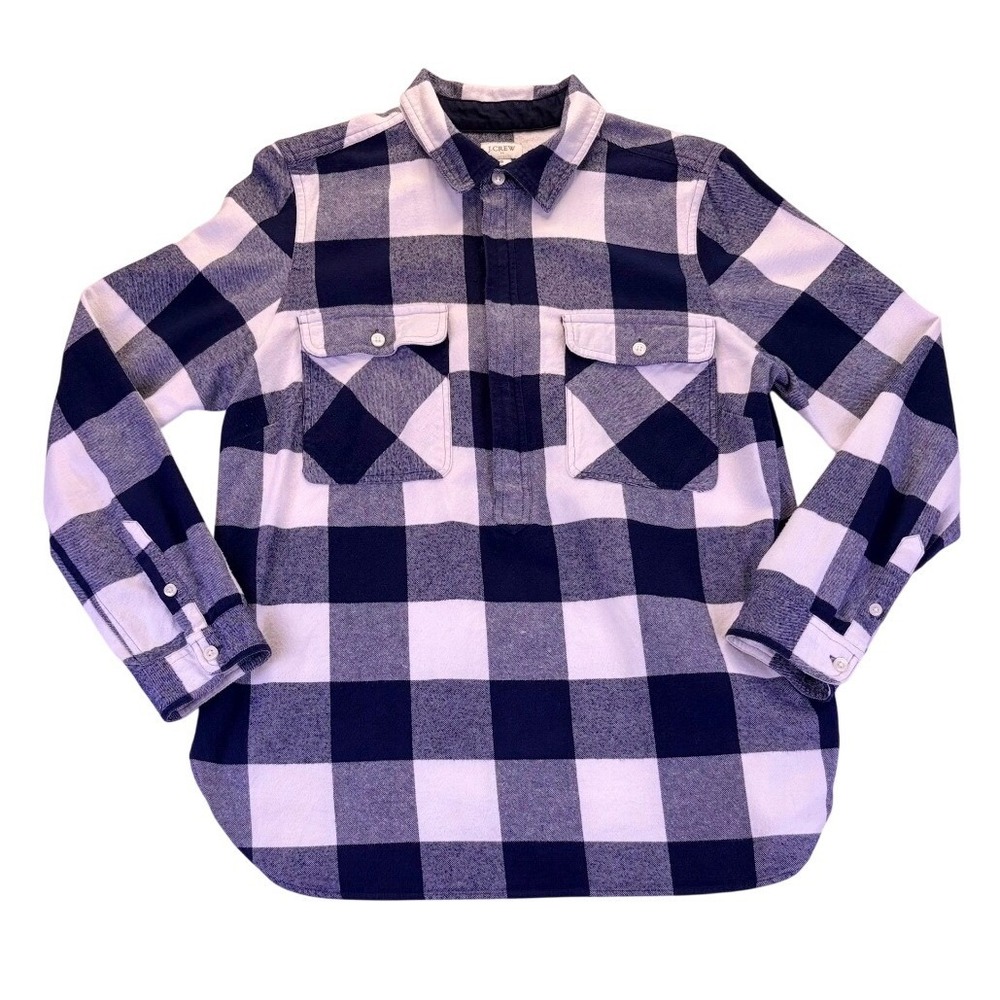 J.Crew Womens Buffalo Plaid Flannel Quarter Zip Pullover Shirt S Lumberjack